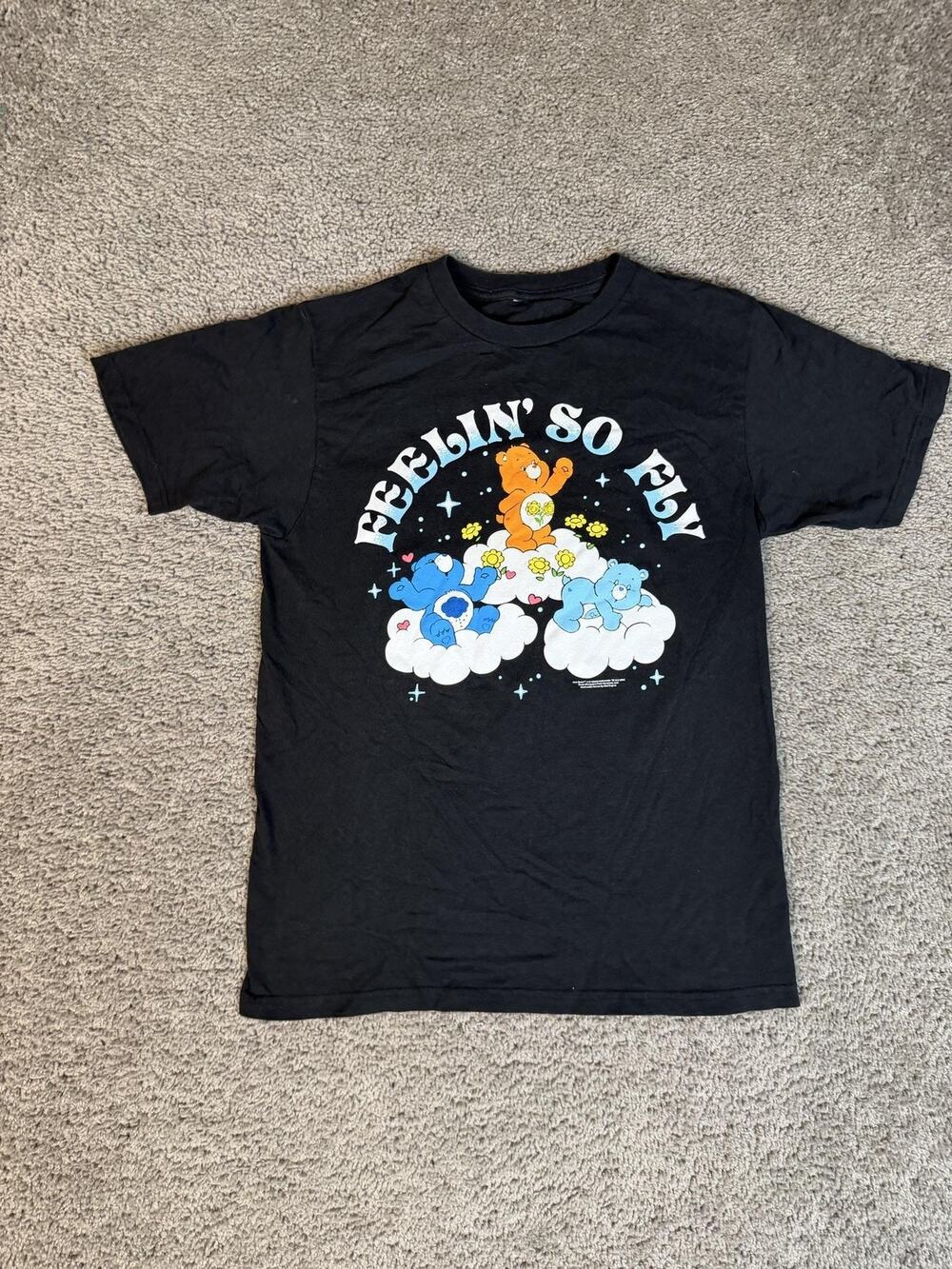 Care Bears Shirt Mens S Black Feelin' So Fly Graphic Crew Neck Cotton Classic